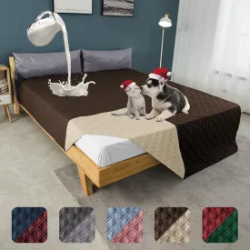 100% Waterproof Dog Bed Cover 102x82 in Reversible Reusable Camping Mat for Kids/Pet/Dog/Cat Washable Geometric Embroidery Blanket Patchwork Brown Beige