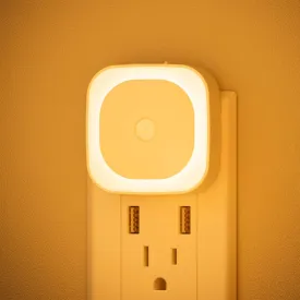 2 Pack Plug in Night Light with Motion Sensor & Dusk to Dawn Sensor, 3 Sensor Modes, Dimmable Night Lights Plug into Wall, Amber Nightlight for Bathroom, Bedroom, Indoors, Kids, Adults
