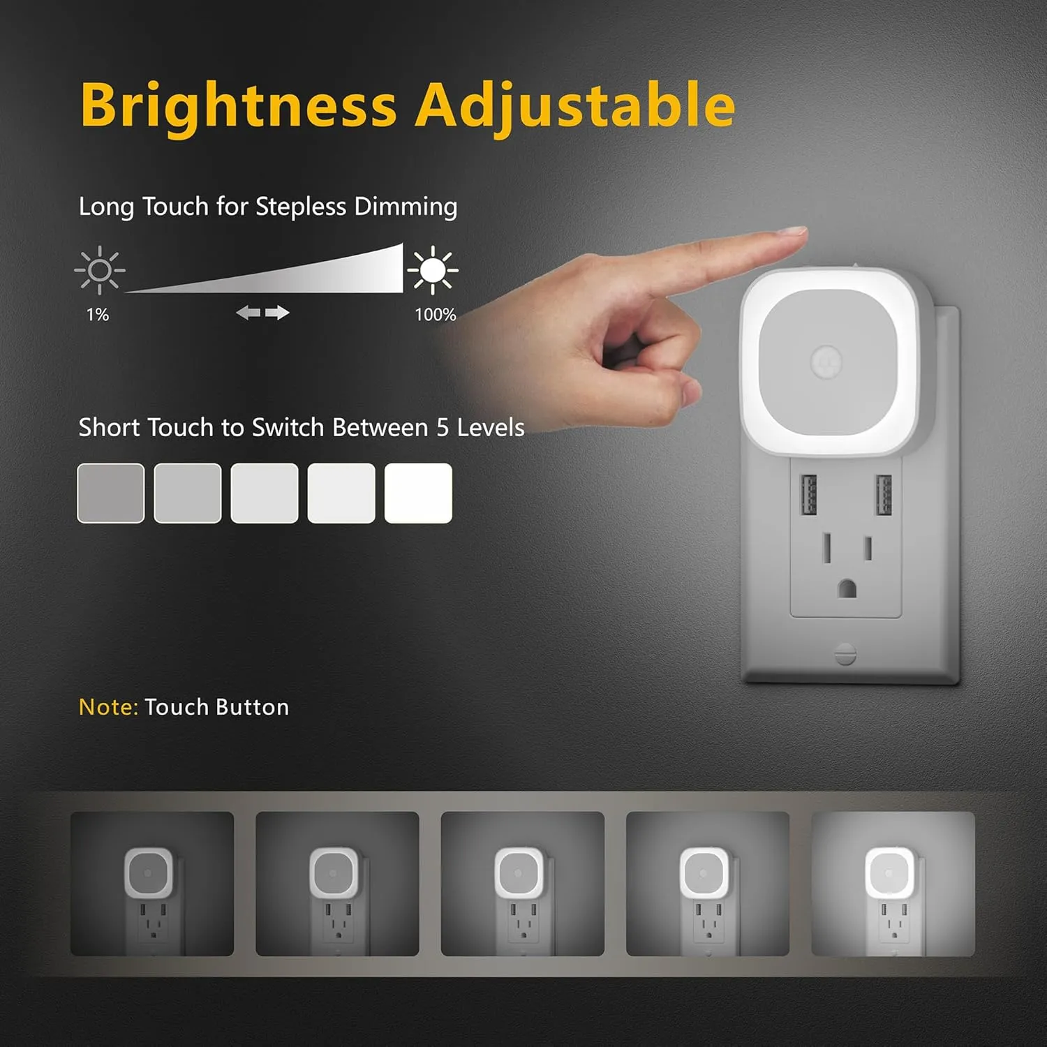 2 Pack Plug in Night Light with Motion Sensor & Dusk to Dawn Sensor, 3 Sensor Modes, Night Lights Plug into Wall, Auto ON/Off, Dimmable Nightlight for Bathroom, Stairs, Kitchen, Cool White