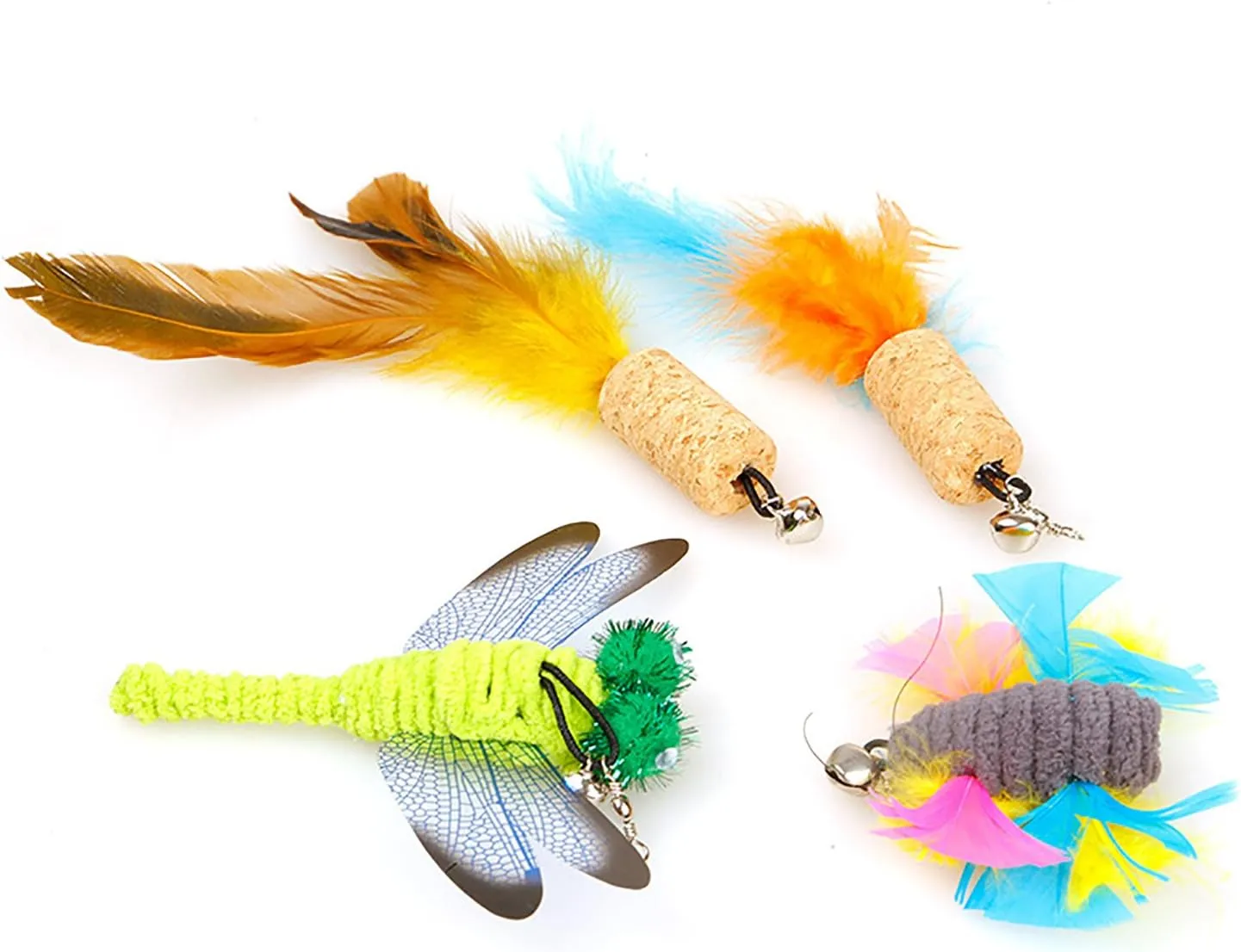 2 Pcs Cat Toys Interactive Refill Replacement Feather Pack Furry Tail Butterfly Dragonfly Fish Mouse Caterpillar Worm Birds Feathers for Kitten Cats CT15-11 Brown Long Feather