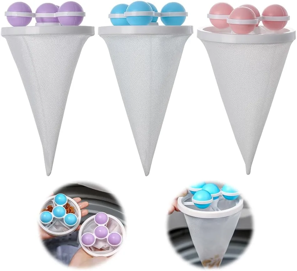 3PC Floating Hair Filtering Mesh Removal,2025 Reusable Lint Catcher for Washing Machine Wool Device,Washing Machine Hair Filter Cleaning Mesh Bag Pet Dog Cat Hair Catcher for Laundry(Mix#3PC)