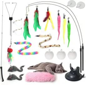 4-in-1 Interactive Cat Feather Toy Set for Indoor Cats  Extendable Wand, 2-Pole Suction Cup Base, Catnip Pillow, 14  Accessories  Self-Play & Interactive Cat Toys with Safe Durable Materials