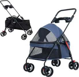 4 Wheels Pet Stroller,Pet-Strollerwith Cup Holder & Storage Basket & Breathable Mesh,for Medium Small Dogs Cats(Charming Black)