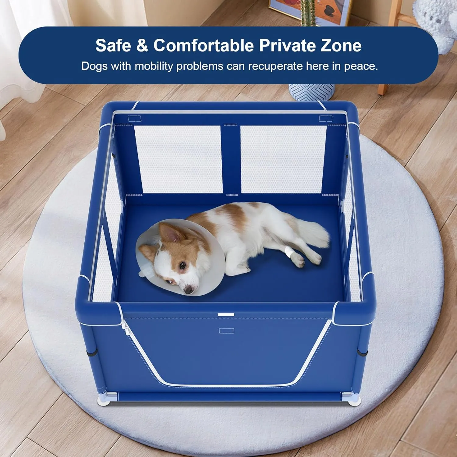 42x42 Inches Puppy Playpen, Dog Playpen for Puppies or Small Dogs, Pet Playpen for Indoor & Outdoor, Sturdy Safety Dog Pen with Thickened Fabric, High-Strength Nylon Wire Mesh, Blue