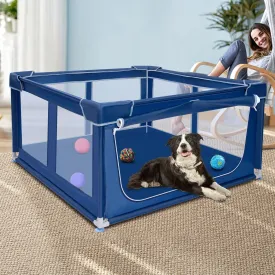 42x42 Inches Puppy Playpen, Dog Playpen for Puppies or Small Dogs, Pet Playpen for Indoor & Outdoor, Sturdy Safety Dog Pen with Thickened Fabric, High-Strength Nylon Wire Mesh, Blue