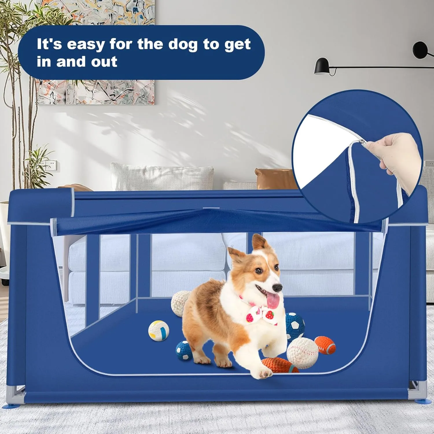 42x42 Inches Puppy Playpen, Dog Playpen for Puppies or Small Dogs, Pet Playpen for Indoor & Outdoor, Sturdy Safety Dog Pen with Thickened Fabric, High-Strength Nylon Wire Mesh, Blue