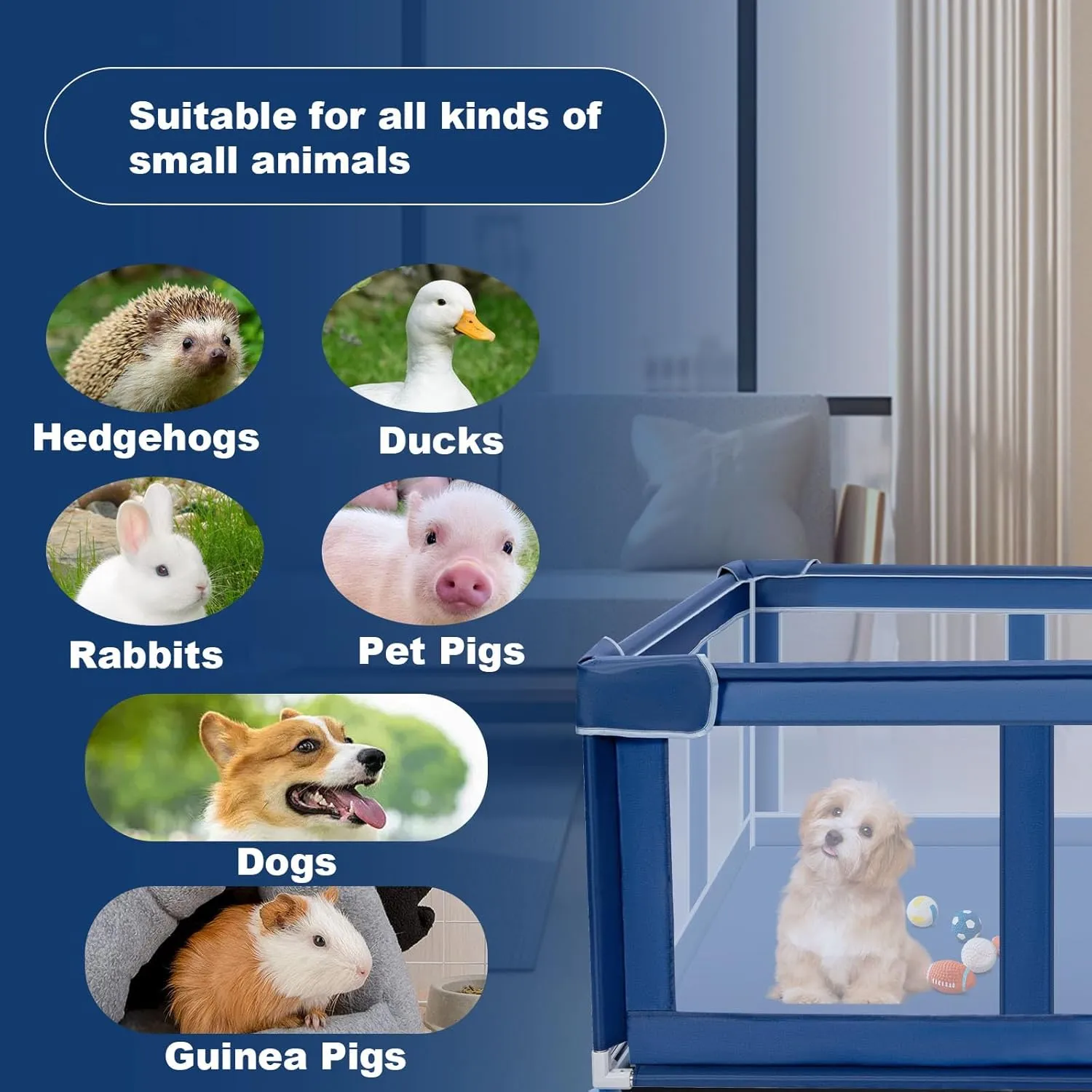 42x42 Inches Puppy Playpen, Dog Playpen for Puppies or Small Dogs, Pet Playpen for Indoor & Outdoor, Sturdy Safety Dog Pen with Thickened Fabric, High-Strength Nylon Wire Mesh, Blue