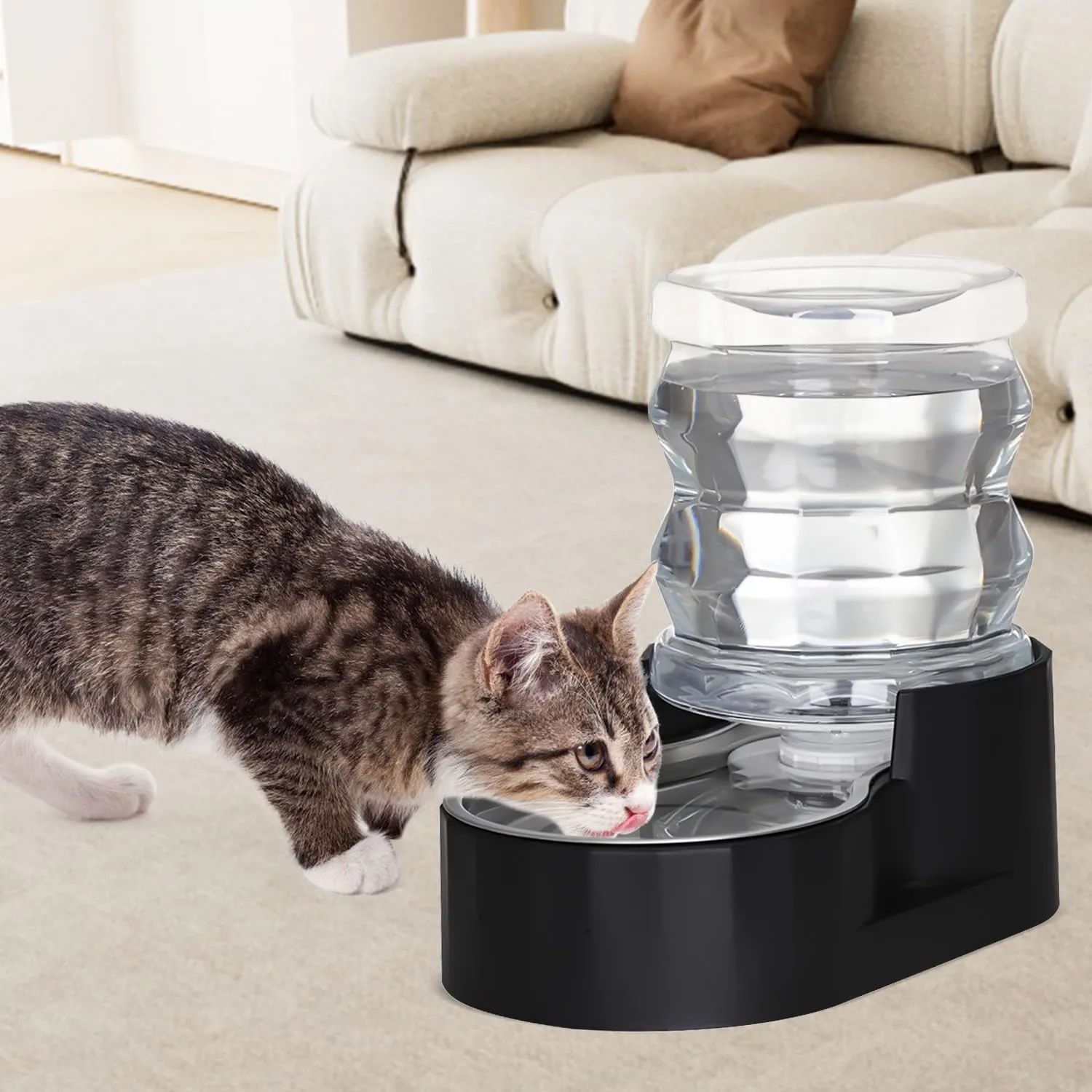 4L Automatic Pet Waterer, 100% BPA Free, Stainless Steel Gravity Feeder, Convenient Drinking Water Dispenser Designed for Dogs and Cats (Black, 4L)