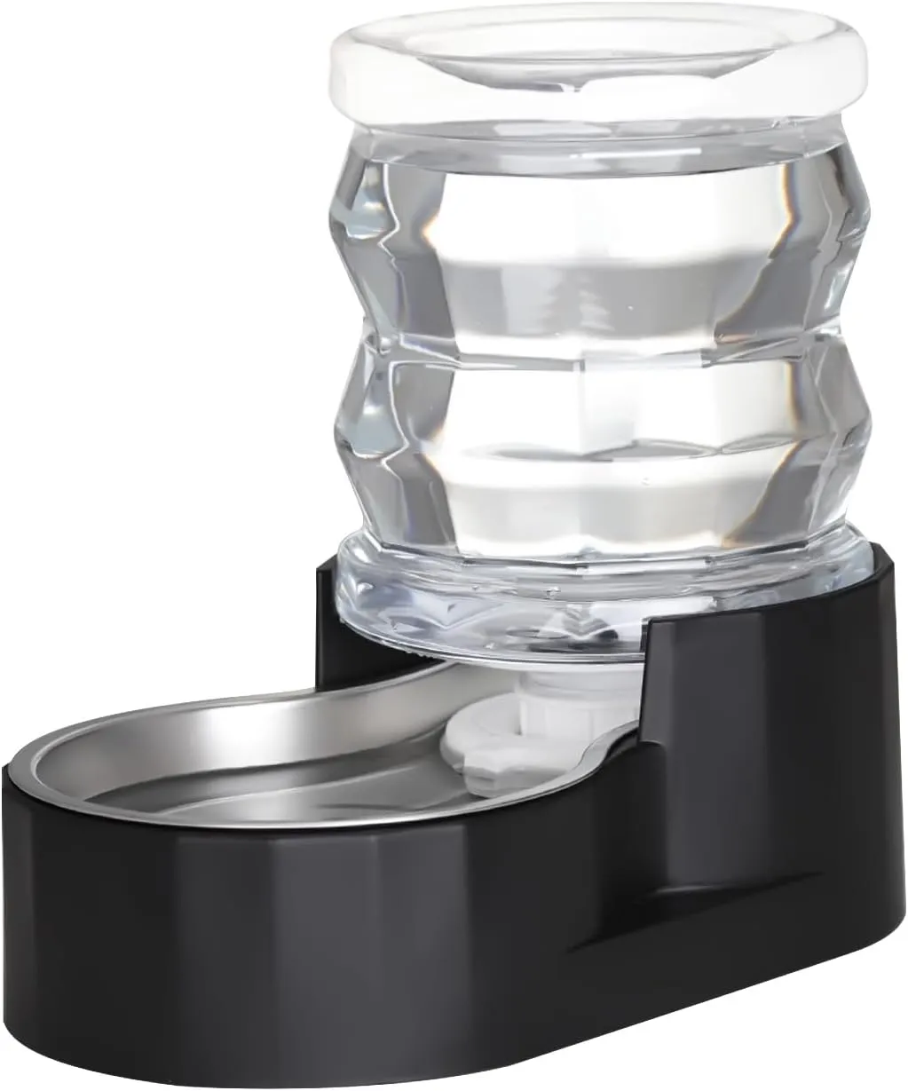 4L Automatic Pet Waterer, 100% BPA Free, Stainless Steel Gravity Feeder, Convenient Drinking Water Dispenser Designed for Dogs and Cats (Black, 4L)
