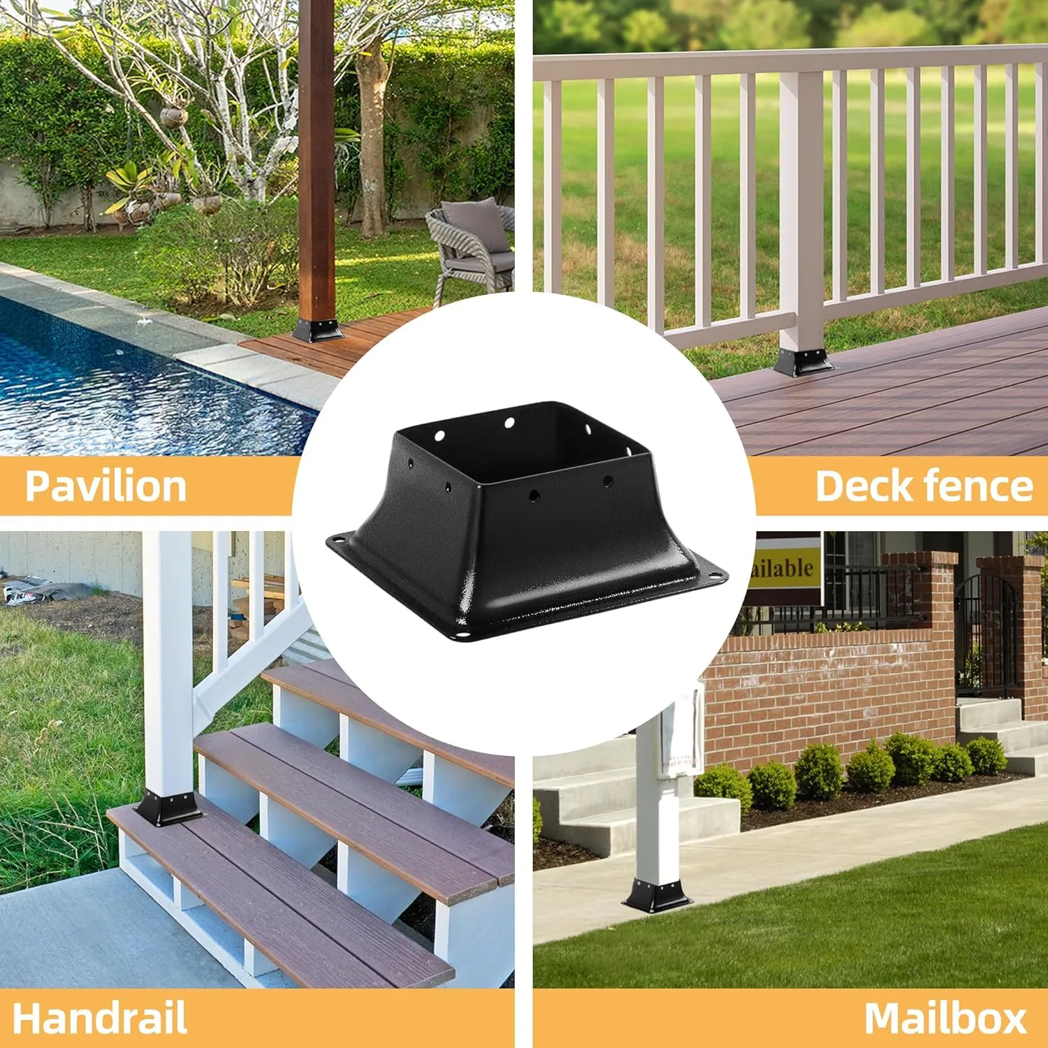 4x4 Post Base 10 Pcs, Inner Size 3.7"x3.7", Heavy Duty Powder-Coated, for Deck Railing Support Deck Base