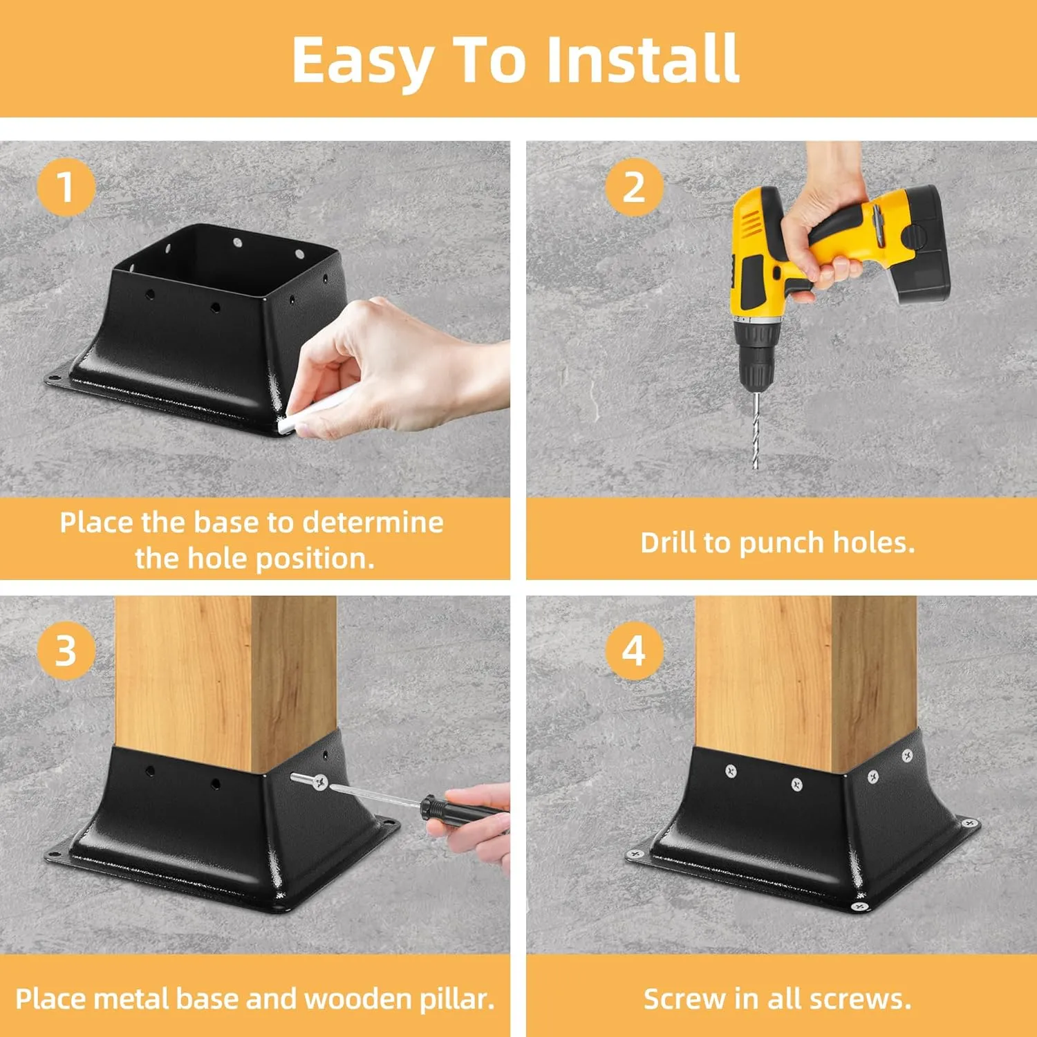 4x4 Post Base 10 Pcs, Inner Size 3.7"x3.7", Heavy Duty Powder-Coated, for Deck Railing Support Deck Base