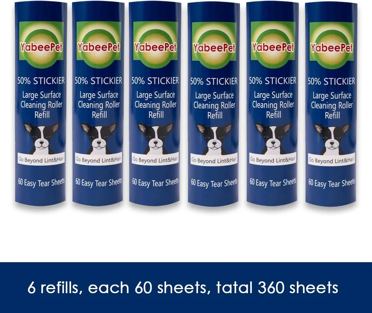 8 inch Lint Roller Refill for Scotch-Brite 50% Stickier Large Surface Lint Roller, Works Great On Pet Hair (60 Sheets per Roll, 360 Sheets Total)
