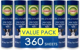 8 inch Lint Roller Refill for Scotch-Brite 50% Stickier Large Surface Lint Roller, Works Great On Pet Hair (60 Sheets per Roll, 360 Sheets Total)