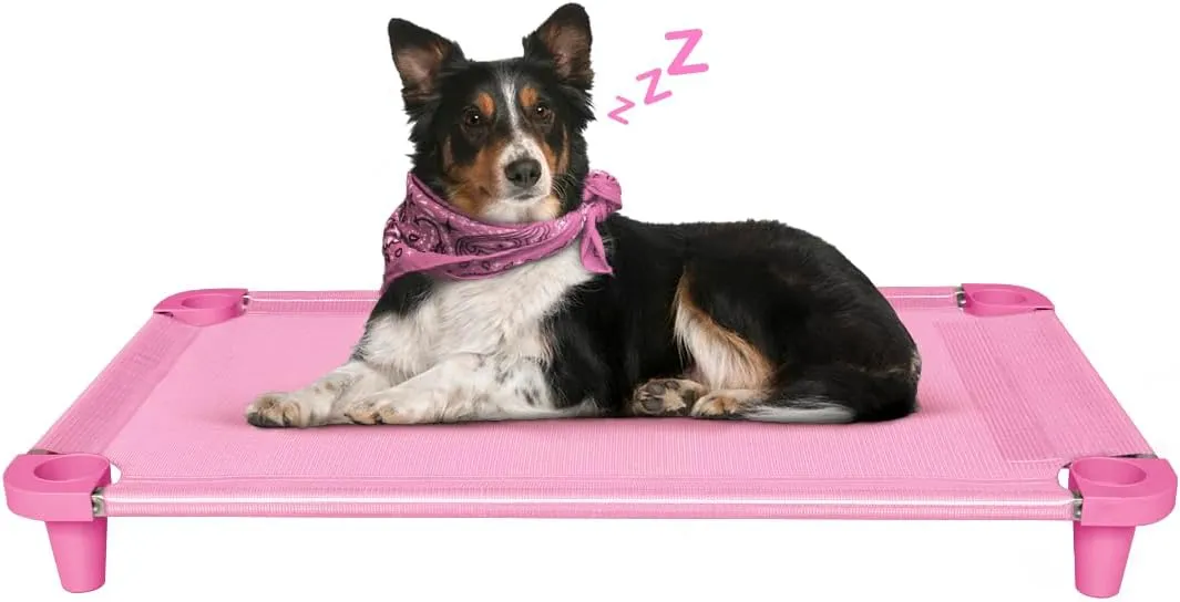 Acrimet Cooling Elevated Pet Dog Bed, Washable and Breathable Mesh Cot, Stainless Steel Frame, Indoor & Outdoor Use, fits Dogs up to 110 lbs (Size: 40 x 24), Pink, 1 Unit