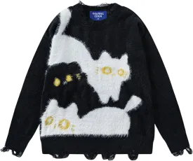 Aelfric Eden Sweaters Color Blocking Cat Sweater Casual Soft Warm Knitted Cat Pullover Tops 2025 Trendy Outfits