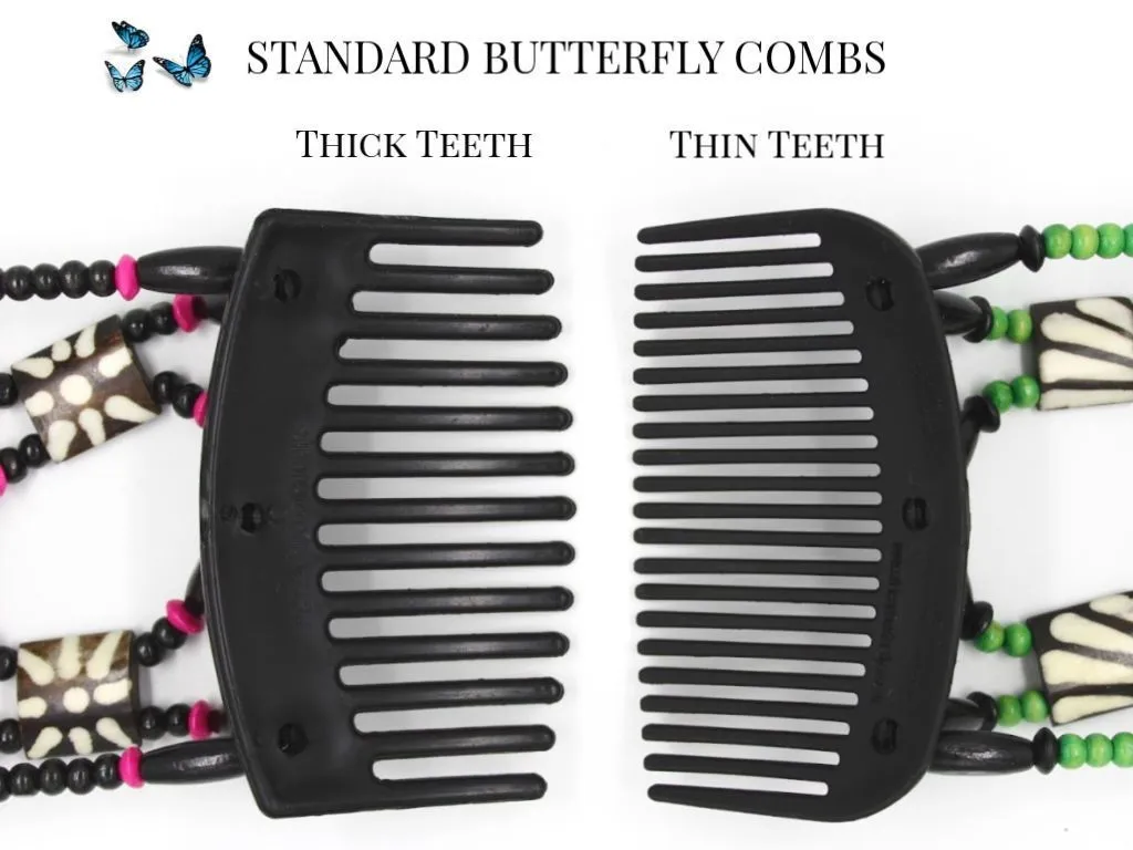 African Butterfly Thick Hair Comb - Flowers Clear 53