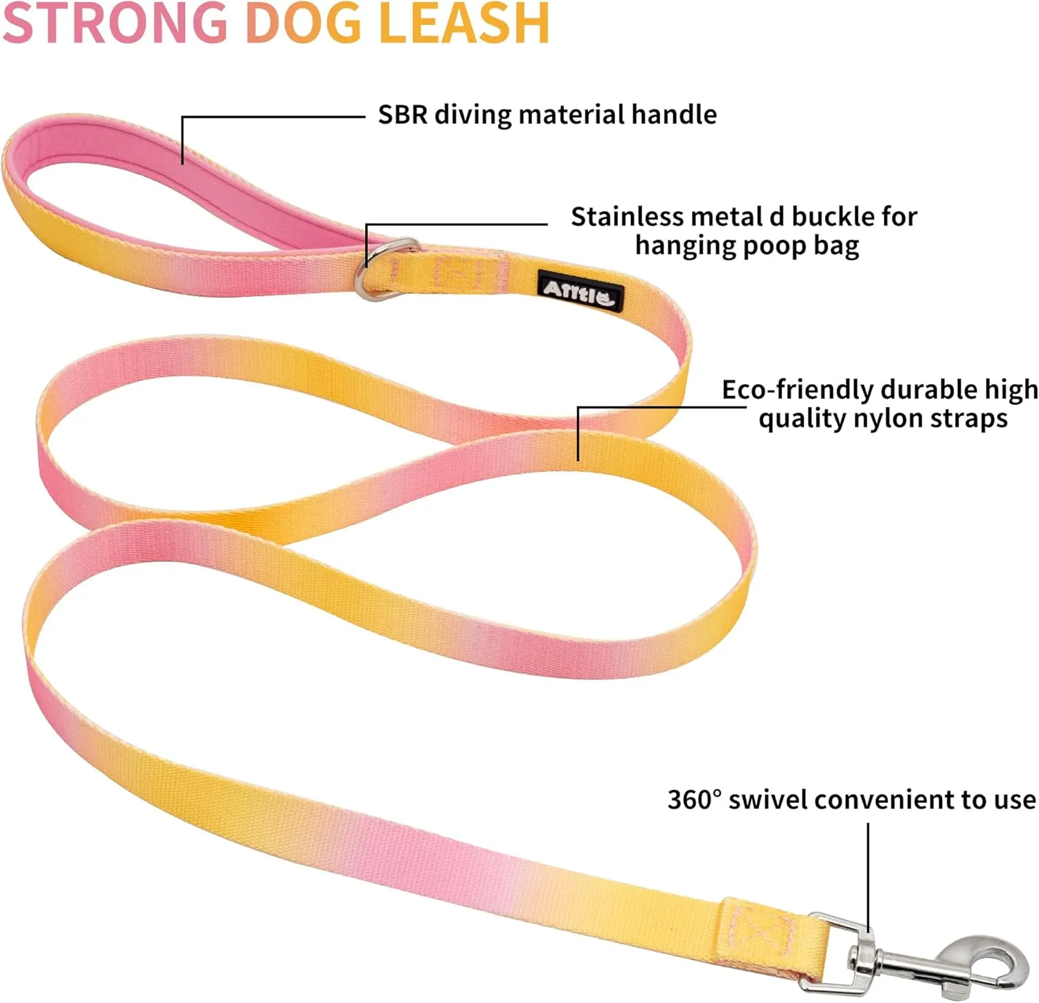 AIITLE Step-in Dog Harness and Leash Set - No Pull Pet Adjustable Halter Harness with A 5FT Leash - Double D Ring,Easy Fit - Easy Walk Running Training for Large Breed Dogs,Yellow-Pink Gradient L