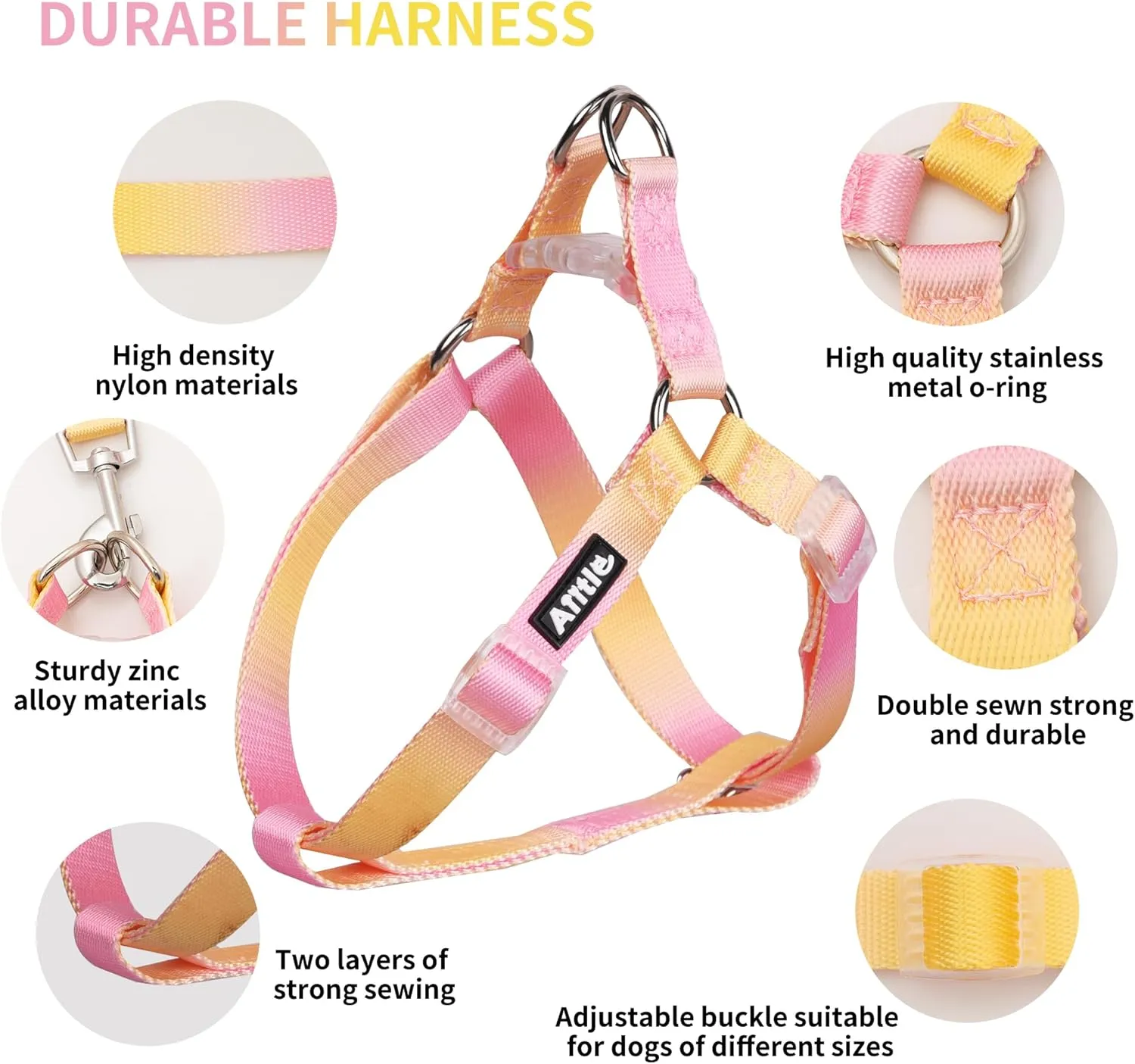 AIITLE Step-in Dog Harness and Leash Set - No Pull Pet Adjustable Halter Harness with A 5FT Leash - Double D Ring,Easy Fit - Easy Walk Running Training for Large Breed Dogs,Yellow-Pink Gradient L
