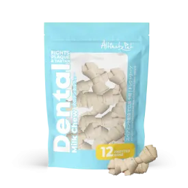 Altimate Pet Dog Dental Chews Infused with Spearmint Breath Strips - Milk Knotted Bone 12pcs