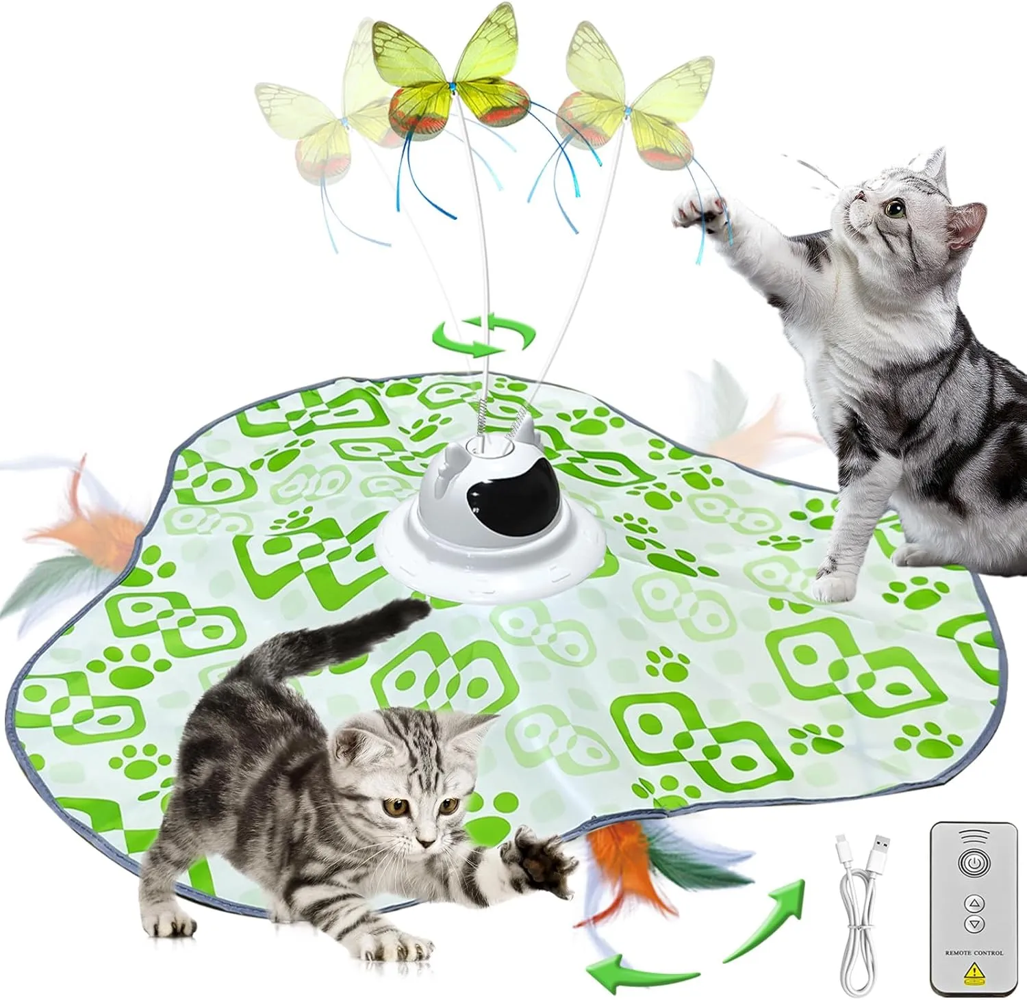 AO LI GEI Interactive Cat Toys Hide and Seek,3 in 1 Cats Rechargeable Interactive Kitten Toy with Remote Control, Automatic Fluttering Butterfly, Moving Ambush Feather,Kitten Indoor Cat Exercise Toy