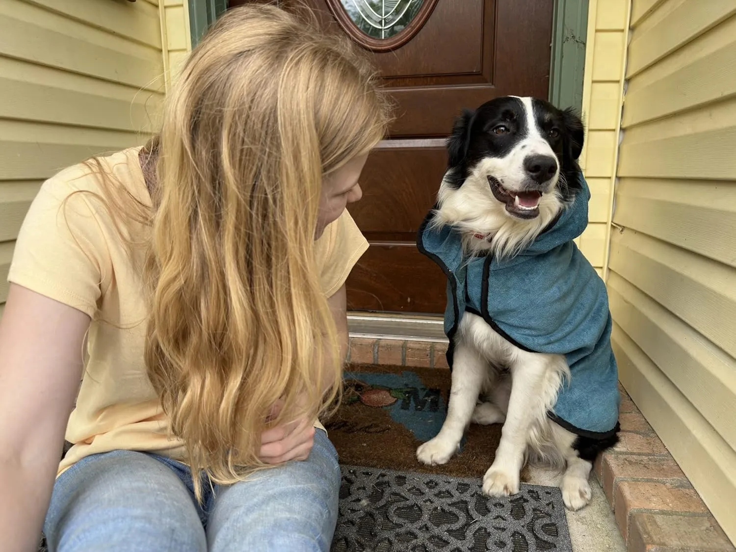 Avont Dog Bathrobe - Super Absorbent Pet Drying Towel Bath Robes After Bath Shower Swim Wet Walk for Puppies -Blue(M)