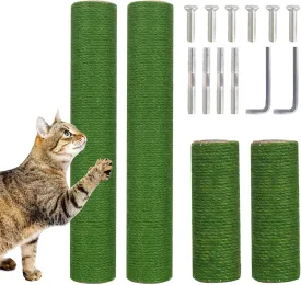 Barelove Cat Scratching Post Replacement, 4 Pieces Cat Scratcher Cat Tree Replacement Parts, 15.4'' x 2.67" Dia   7.87 x 2.67" DiaNatural Sisal Rope Cat Scratch Posts Include M8 Screws, Green