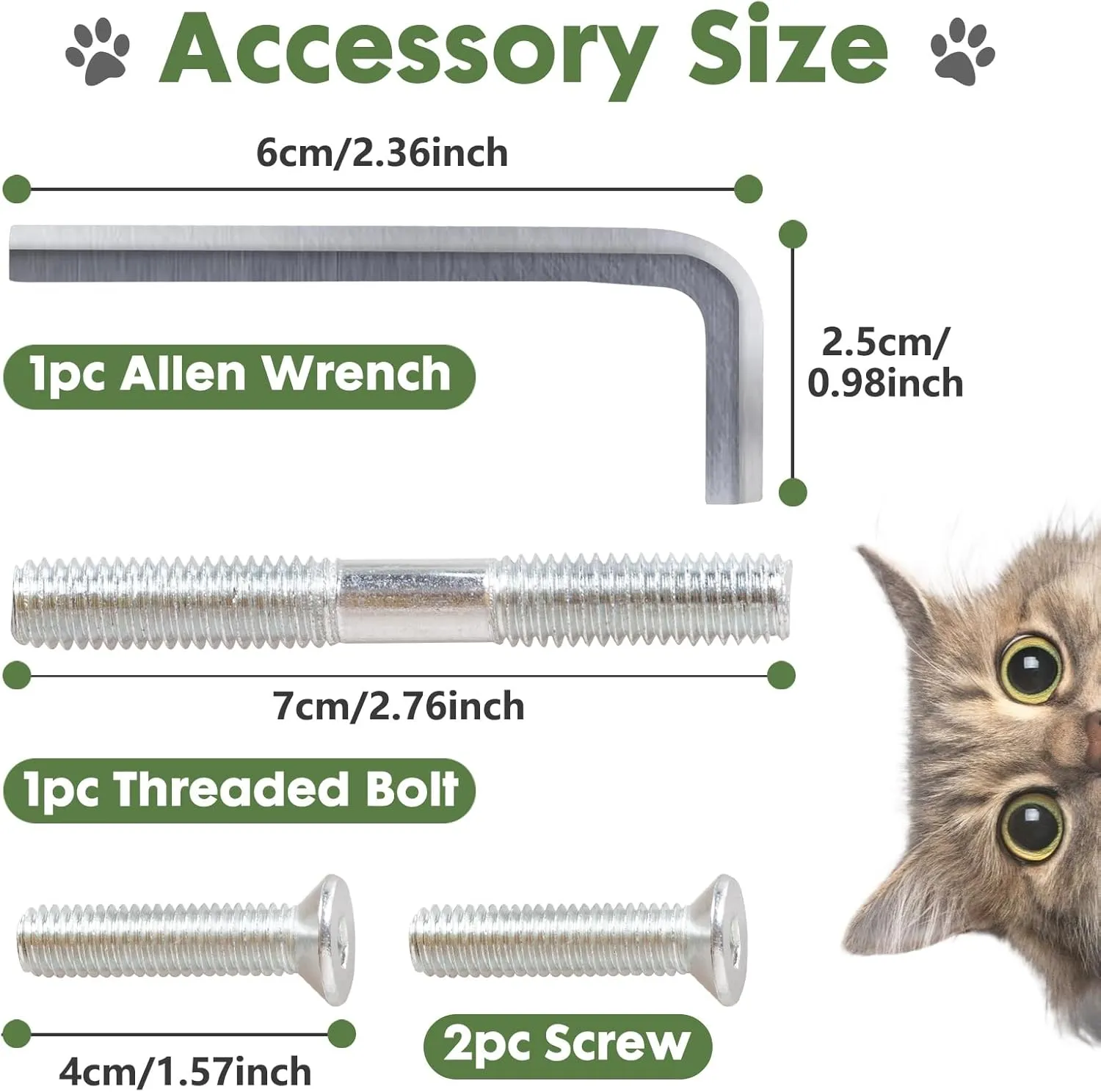 Barelove Cat Scratching Post Replacement, 4 Pieces Cat Scratcher Cat Tree Replacement Parts, 15.4'' x 2.67" Dia   7.87 x 2.67" DiaNatural Sisal Rope Cat Scratch Posts Include M8 Screws, Green