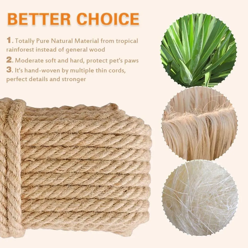 Barelove Cat Scratching Post Replacement, 4 Pieces Cat Scratcher Cat Tree Replacement Parts, 15.4'' x 2.67" Dia   7.87 x 2.67" DiaNatural Sisal Rope Cat Scratch Posts Include M8 Screws, Green