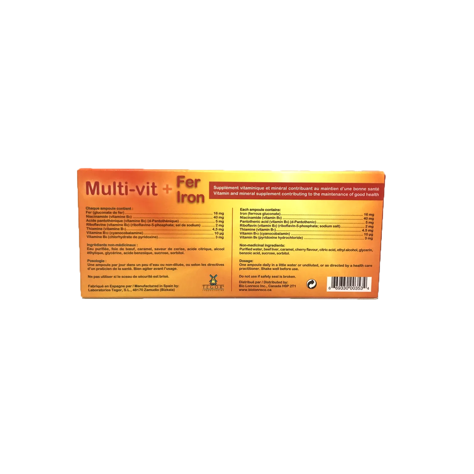 Bio Lonreco Multi-vit   Iron Drinkable Ampoules 20 x 10ml