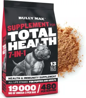 Bully Max 7-in-1 Dog Multivitamin Powder with Omega 3, 6, Glucosamine & Chondroitin for Immune System, Digestive & Joint Health - Food Topper, Vitamins & Supplements for Puppy & Adult Dogs, 13Oz Bag