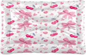 Cherry and Bow Outdoor Dog Bed for Small Dogs Washable Waterproof Travel Pet Bed Mat Portable Cat Bed with Non-Slip Bottom for Indoor and Sleeping 18 x 24 Inch