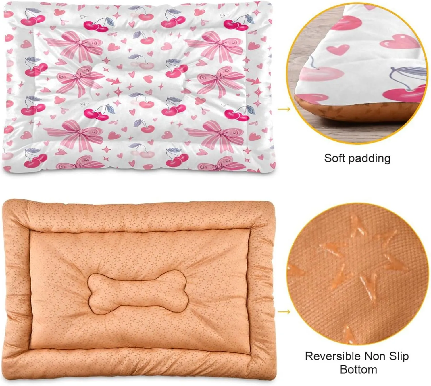 Cherry and Bow Outdoor Dog Bed for Small Dogs Washable Waterproof Travel Pet Bed Mat Portable Cat Bed with Non-Slip Bottom for Indoor and Sleeping 18 x 24 Inch