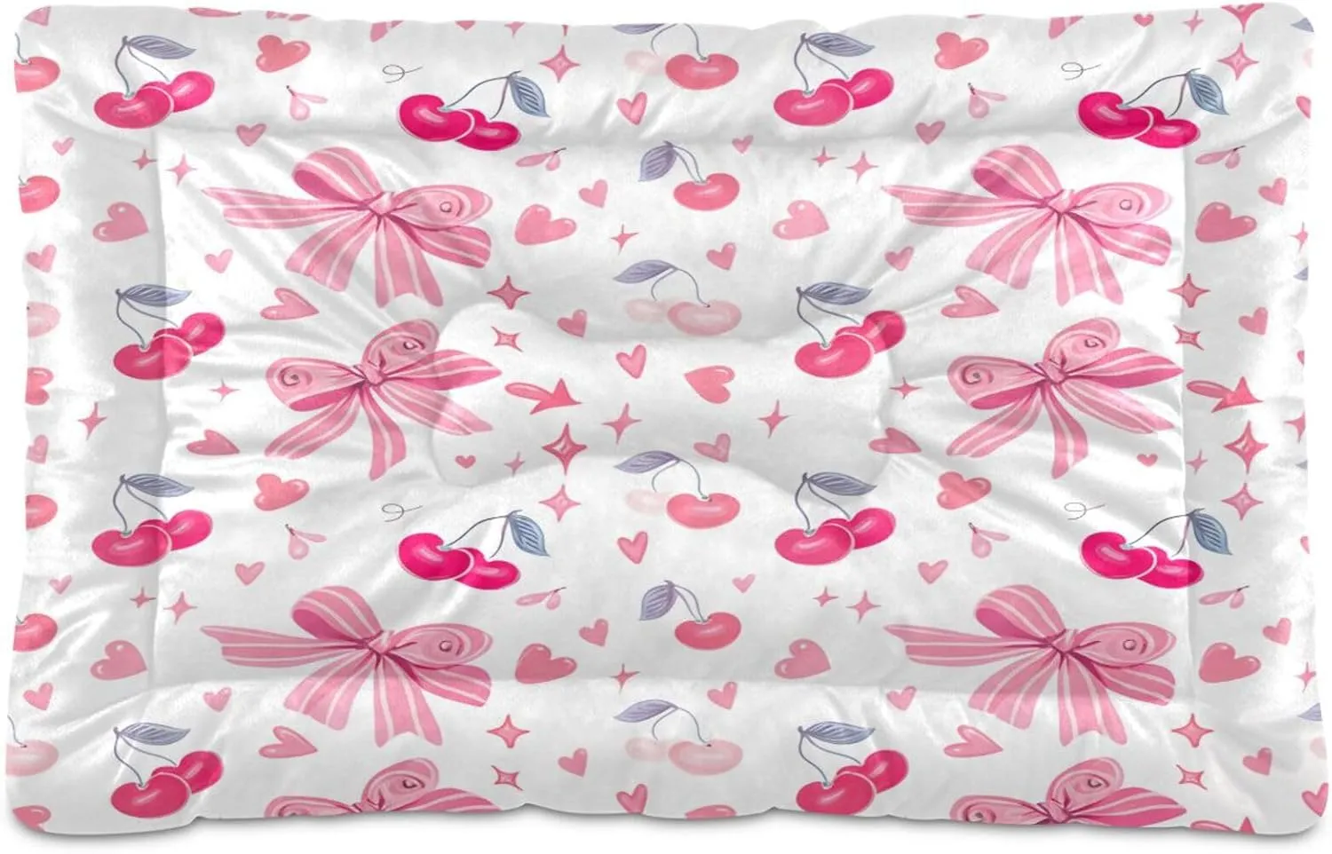 Cherry and Bow Outdoor Dog Bed for Small Dogs Washable Waterproof Travel Pet Bed Mat Portable Cat Bed with Non-Slip Bottom for Indoor and Sleeping 18 x 24 Inch