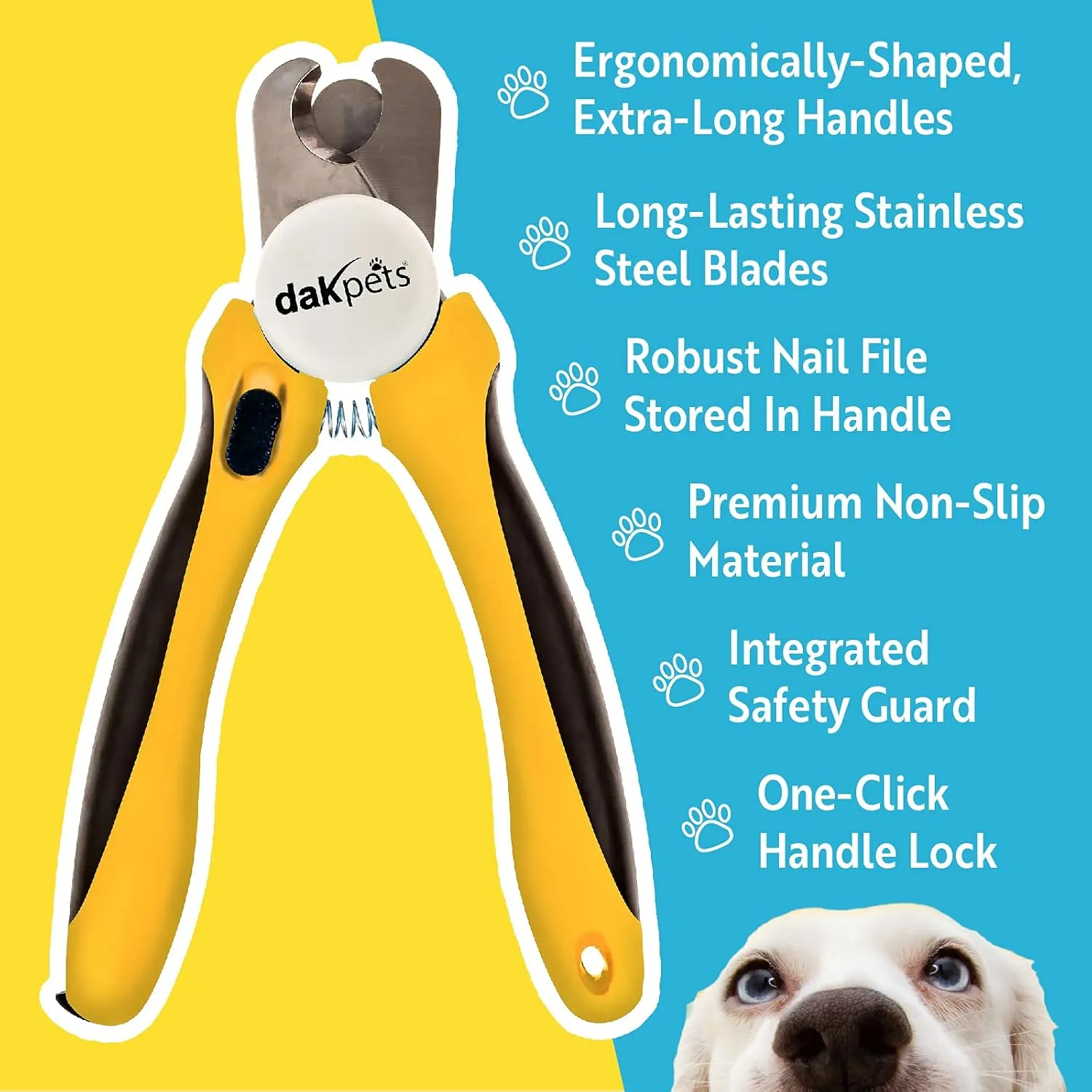 DakPets Dog Nail Clippers | Professional Dog Nail Trimmer for Medium to Large Breeds | Pet Nail Clippers for Dogs with Safety Guard | Stainless Steel Nail Cutter for Dogs and Pet Nail File