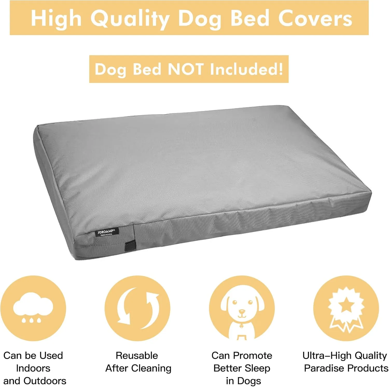 Dog Bed Cover Replacement, Washable, Waterproof Large Pet Canvas Dog Crate Kennel Removable Heavy Duty Bed Covers with Zipper, 46x29x4 Inches(Gray)