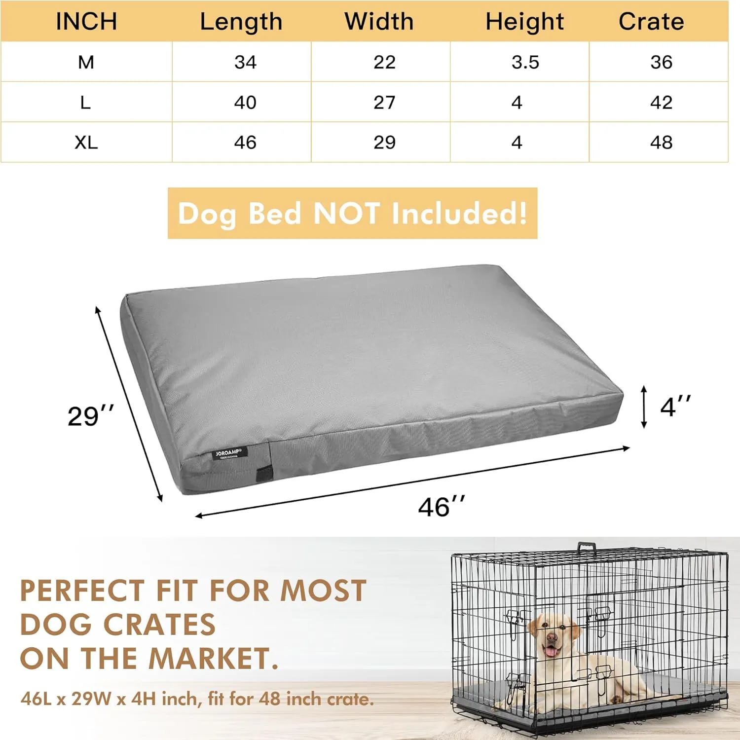 Dog Bed Cover Replacement, Washable, Waterproof Large Pet Canvas Dog Crate Kennel Removable Heavy Duty Bed Covers with Zipper, 46x29x4 Inches(Gray)