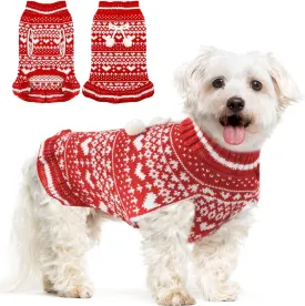Dog Christmas Sweater Dress with Leash Hole Turtleneck Red Xmas Girl Dog Christmas Outfits Soft Pet Clothes for Small Medium Dogs Cats Warm Fall Winter Puppy Heart Knitted Pullover(L)