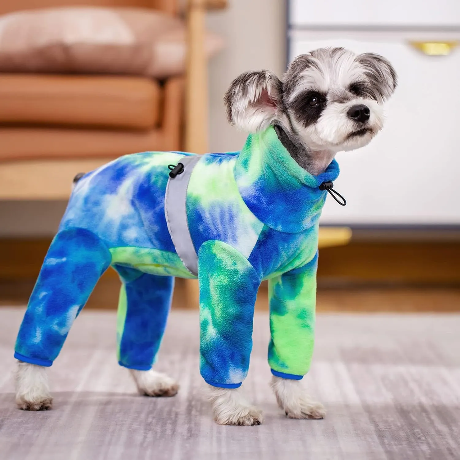 Dog Coats for Small Dogs, Polar Fleece Dog Pajamas Bodysuit, Puppy Onesies Tie Dye Jumpsuits, Dogs Warm Clothes Four-Legged, Doggie Fullbody Winter Jacket Vest