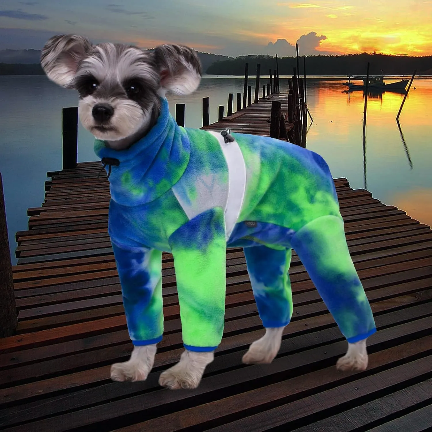 Dog Coats for Small Dogs, Polar Fleece Dog Pajamas Bodysuit, Puppy Onesies Tie Dye Jumpsuits, Dogs Warm Clothes Four-Legged, Doggie Fullbody Winter Jacket Vest