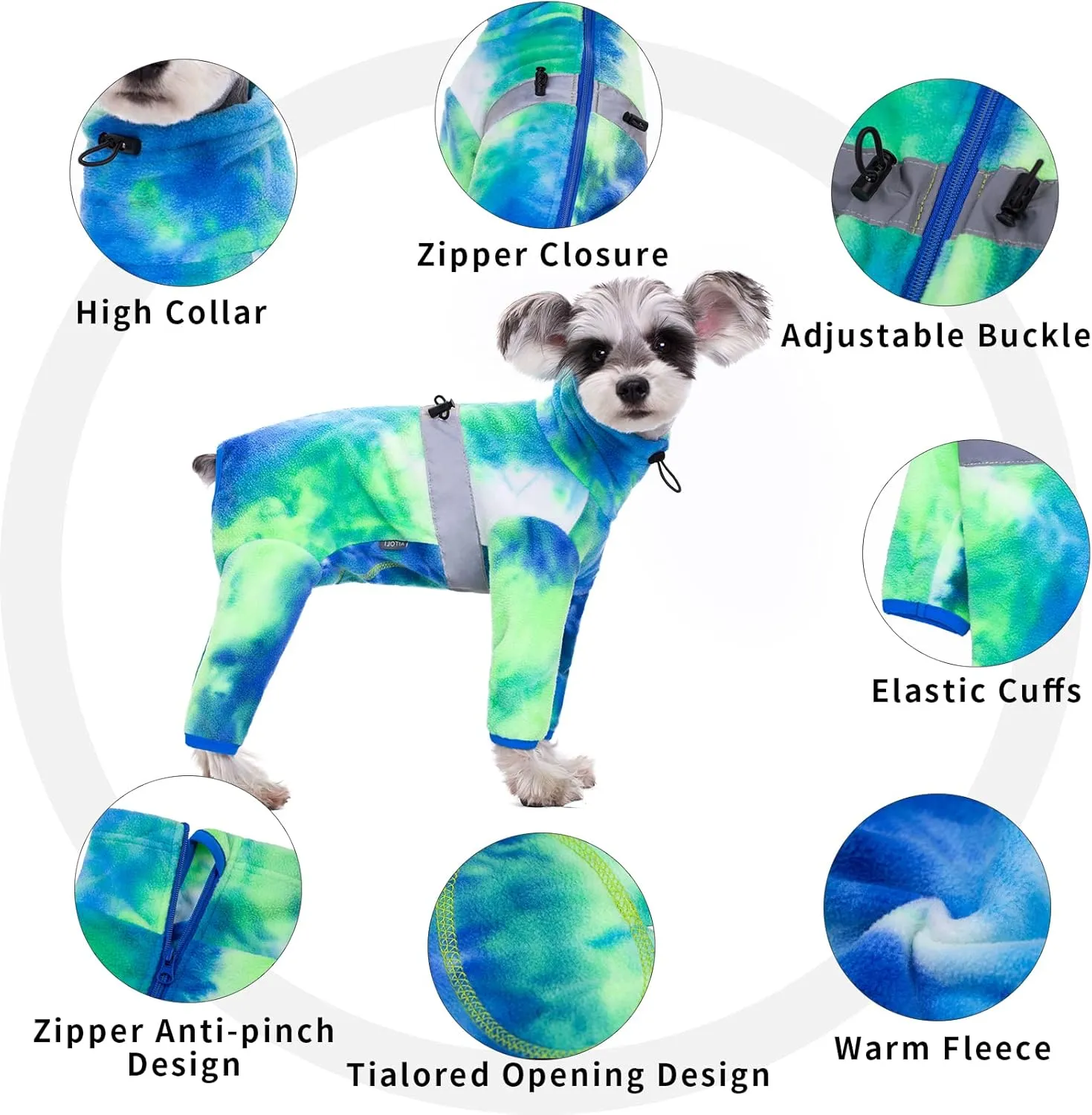 Dog Coats for Small Dogs, Polar Fleece Dog Pajamas Bodysuit, Puppy Onesies Tie Dye Jumpsuits, Dogs Warm Clothes Four-Legged, Doggie Fullbody Winter Jacket Vest