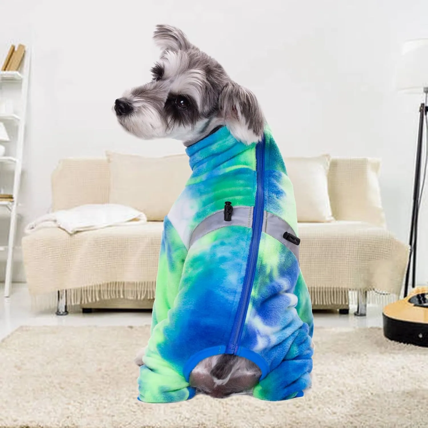 Dog Coats for Small Dogs, Polar Fleece Dog Pajamas Bodysuit, Puppy Onesies Tie Dye Jumpsuits, Dogs Warm Clothes Four-Legged, Doggie Fullbody Winter Jacket Vest