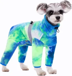 Dog Coats for Small Dogs, Polar Fleece Dog Pajamas Bodysuit, Puppy Onesies Tie Dye Jumpsuits, Dogs Warm Clothes Four-Legged, Doggie Fullbody Winter Jacket Vest