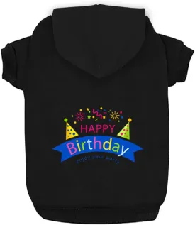 Dog Hoodie for Small Dogs, Medium Dogs, Cats - Black - 3XL (Chest: 26.8", Neck: 17.3", Back: 20.5") - Birthday Pattern - Fleece Sweater - Warm Cotton - Winter Sweat Shirt - Happy Birthday Gift
