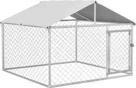 Dog Kennel Outdoor Heavy Duty Dog House with Canopy, Secure Lock, Metal Animal Hutch Outdoor Pet Pens Dog Enclosure Dog Playpen Dog Crate for Yard, 79.2" x 79.2" x 58.8"