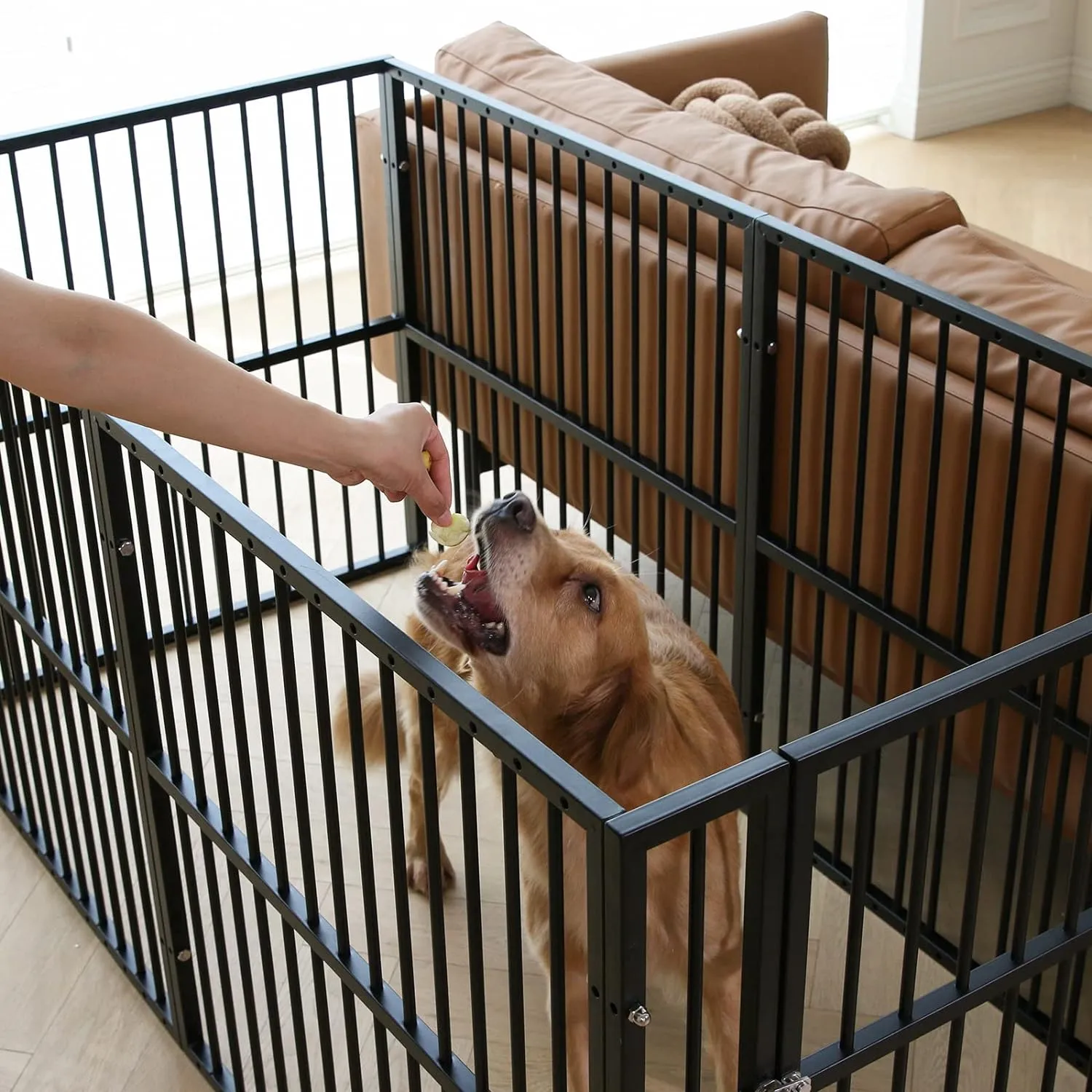 Dog Playpen - 32" Height Dog Pen, Heavy Duty Puppy Pen with Door, Safe & Sturdy, Easy Assemble for Indoor/Outdoor Pet Playpen (6 Panels with Door, Black)