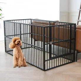 Dog Playpen - 32" Height Dog Pen, Heavy Duty Puppy Pen with Door, Safe & Sturdy, Easy Assemble for Indoor/Outdoor Pet Playpen (6 Panels with Door, Black)