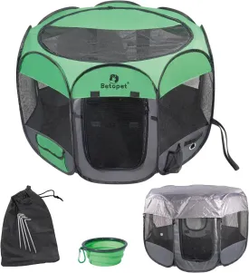 Dog Playpen Portable Upgraded - Pet Cat Dog Tent Crates Cage Indoor/Outdoor 600D Oxford Fabric Green Portable Cat Playpen Enclosed with Removable Zipper Top and BottomLarge