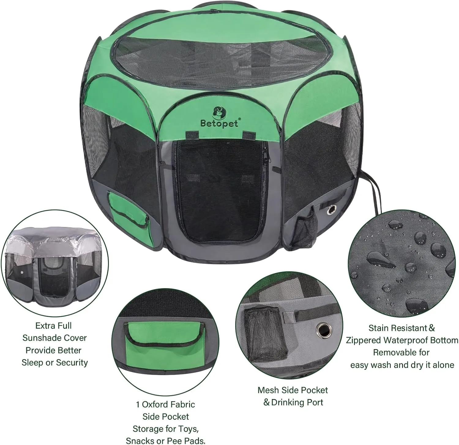 Dog Playpen Portable Upgraded - Pet Cat Dog Tent Crates Cage Indoor/Outdoor 600D Oxford Fabric Green Portable Cat Playpen Enclosed with Removable Zipper Top and BottomLarge