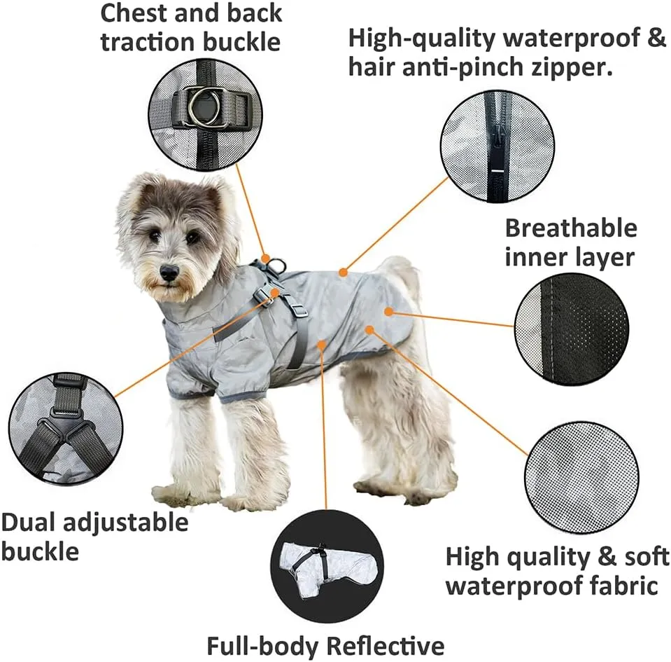 Dog Raincoat for Small Medium Dogs, Dog Rain Coat with Harness Built in, Full Body Reflective with Light at Night, Waterproof Dog rain Jacket for Small Medium Dogs (XL)