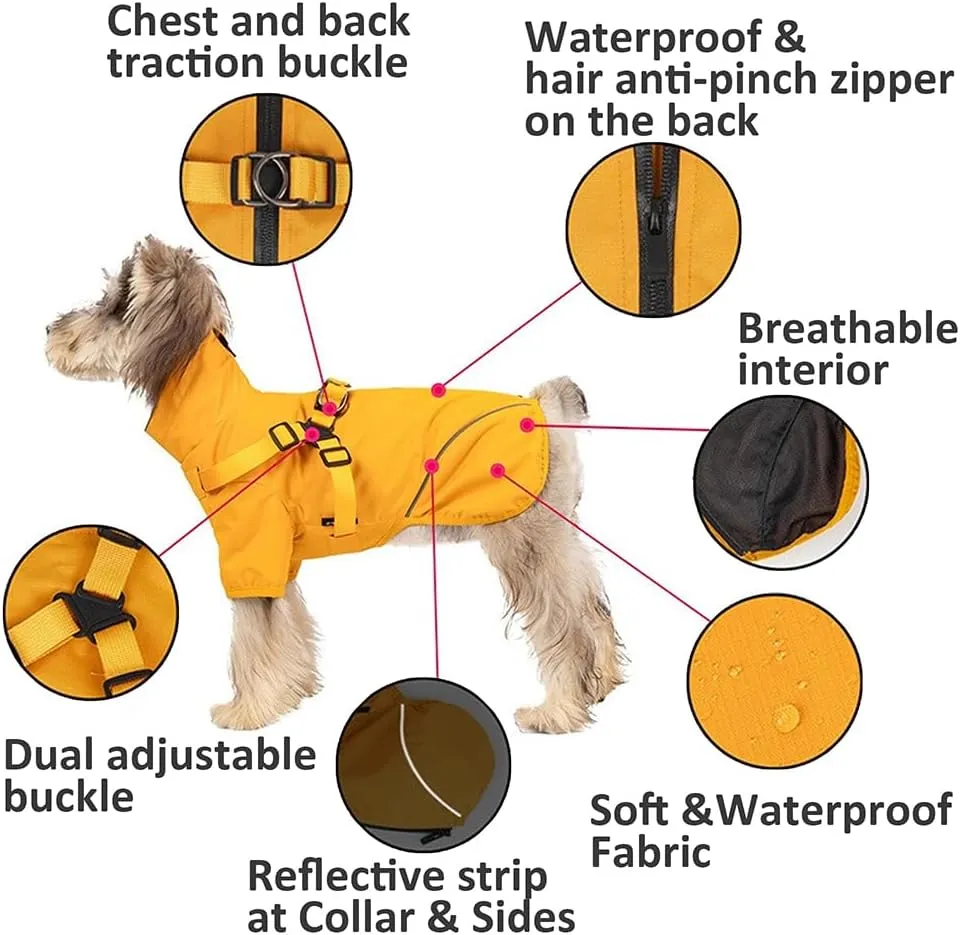 Dog Raincoat for Small Medium Dogs, Dog Rain Coat with Harness Built in, Waterproof Dog rain Jacket for Small Medium Dogs, Puppy Clothes with Reflective Strap (Small)